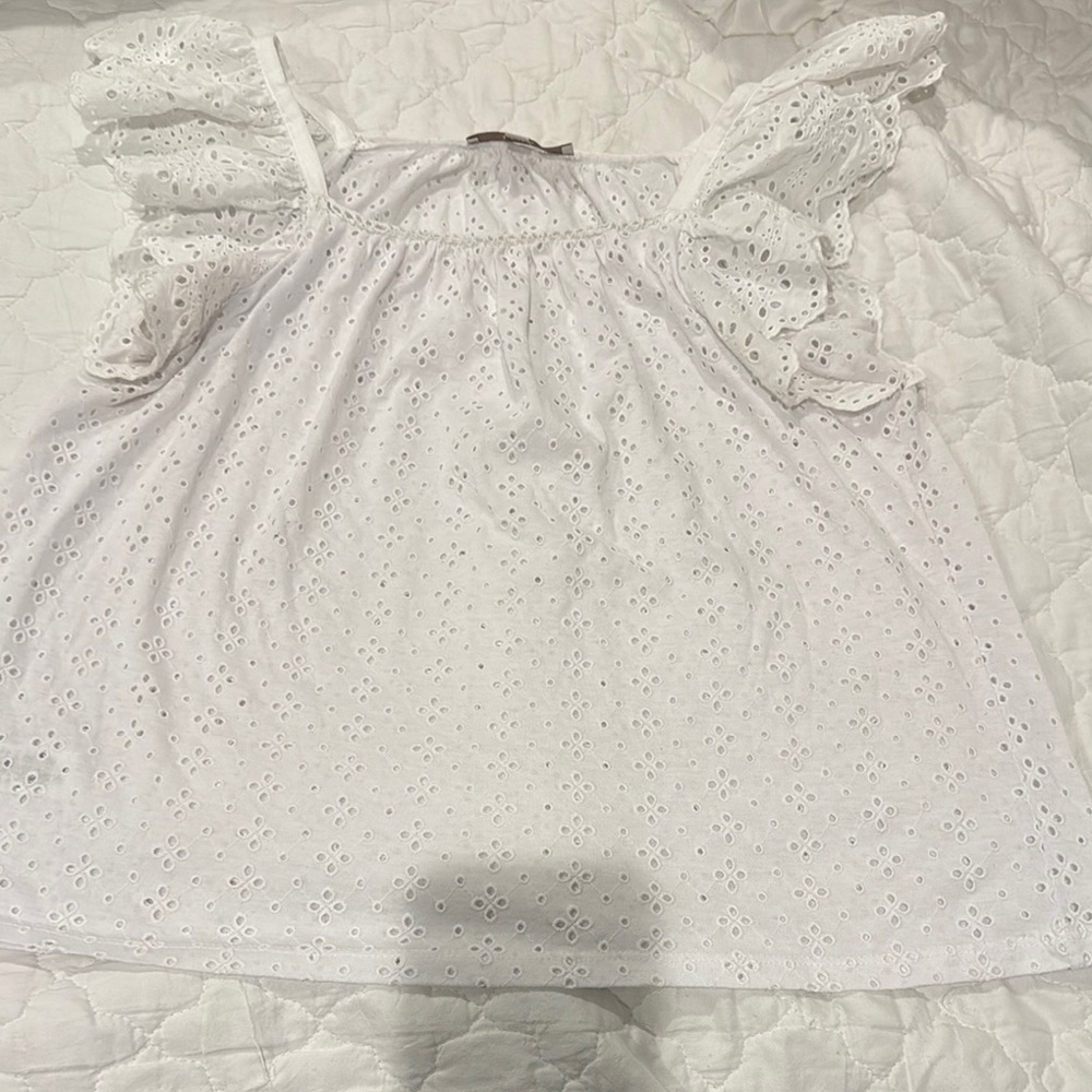 Loft White Eyelet Ruffle Sleeve Top